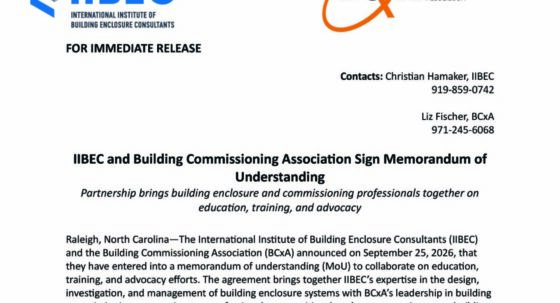 Image of a press release announcing an MoU between IIBEC and BCxA