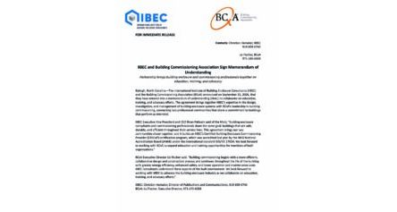 Image of a press release announcing an MoU between IIBEC and BCxA