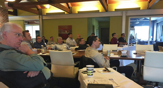 group listening to a speaker