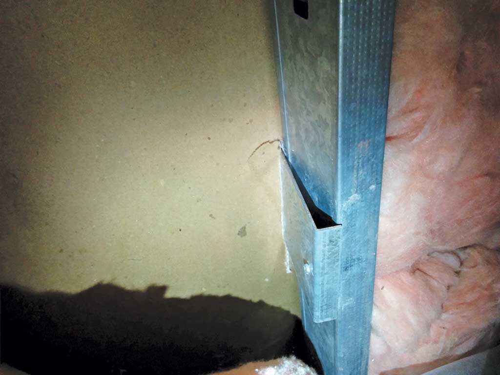 steel stud with failed connection
