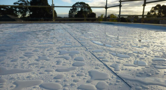 a roof with beaded water